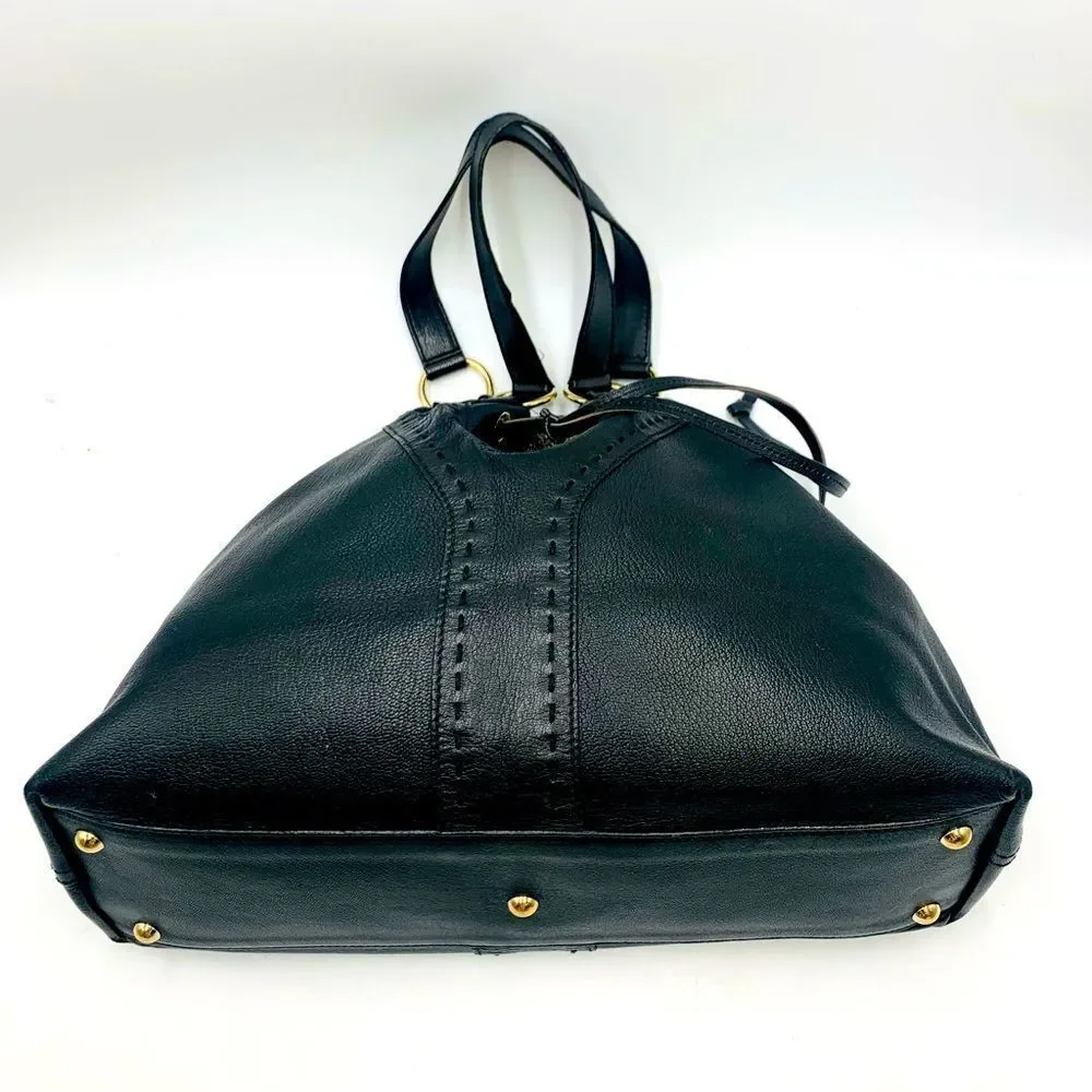 Auth YVES SAINT LAURENT Reversible 
Bronze/Black Leather Double Sac Y Tote Bag - Picture 13 of 16